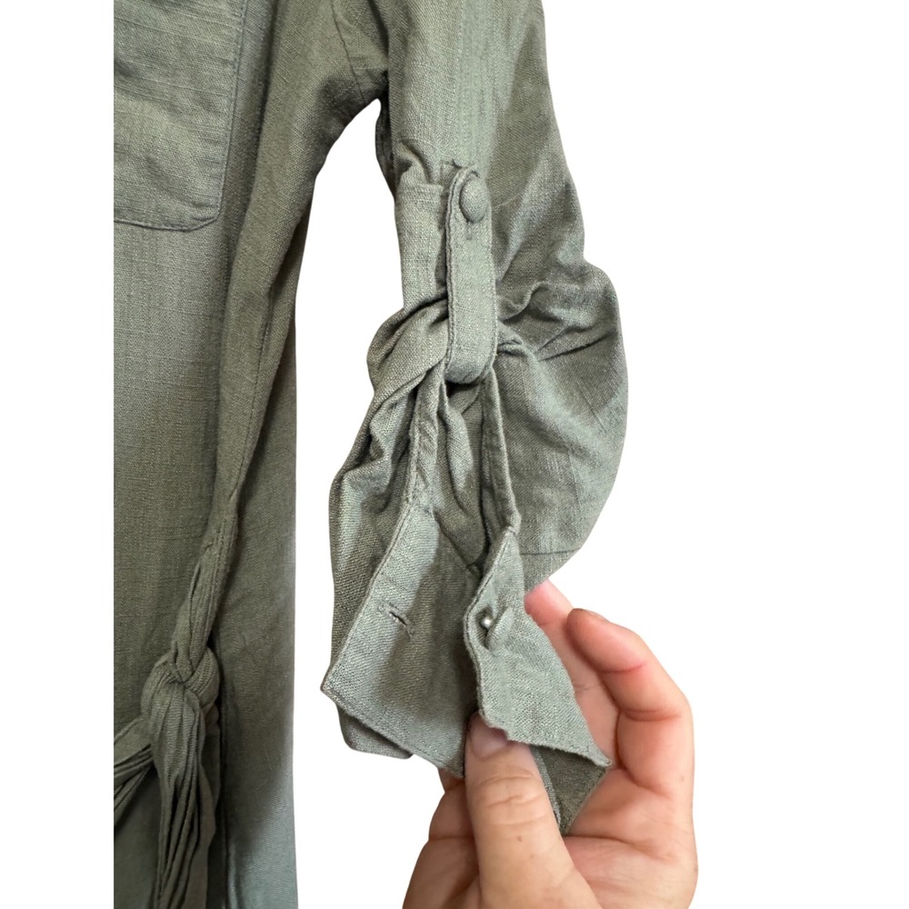 Lost in Lunar Shirt Dress Women S Sage Green Excellent Linen Blend Wrap Front - Picture 6 of 11